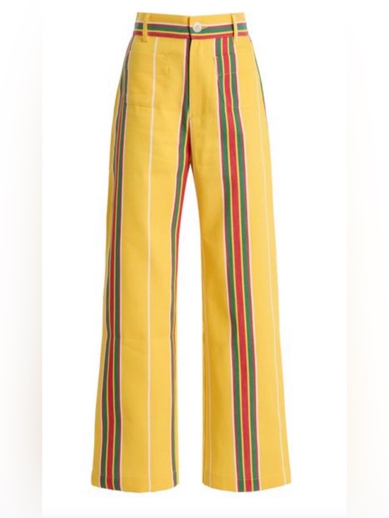 La Veste Pants - Spanish Brand La Veste Yellow Striped Straight-Leg Women's Pants
